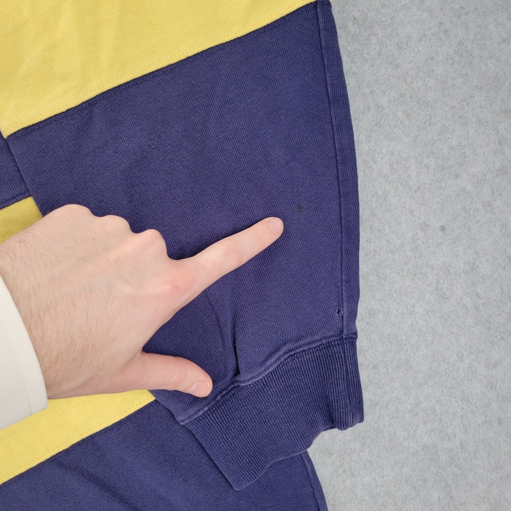 Polo Ralph Lauren Rugby Shirt Mens XL Blue Yellow Striped Elbow Patches Vintage - Picture 12 of 14